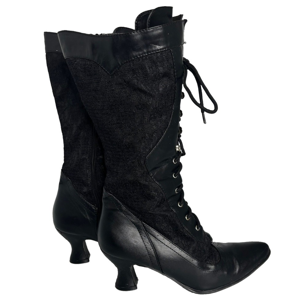 Ellie Rebecca Boot Black Lace Up 10 Spool Heel Witchy Whimsigoth Dark Romantic - Picture 1 of 16